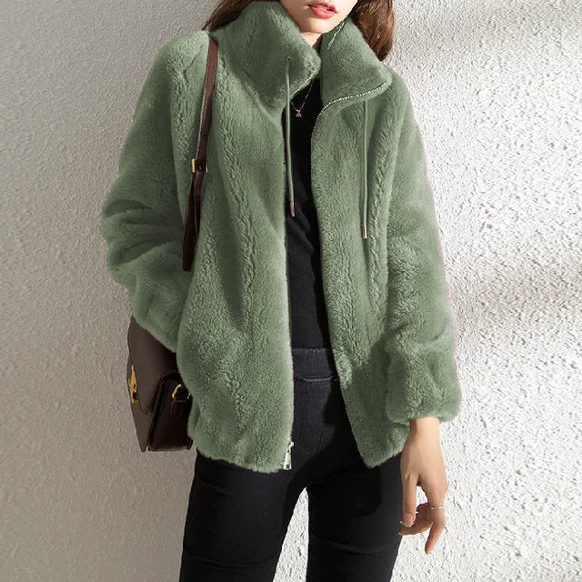 Women's Fleece Zip-Up Jacket – Cozy Turtleneck with Adjustable Fit 1