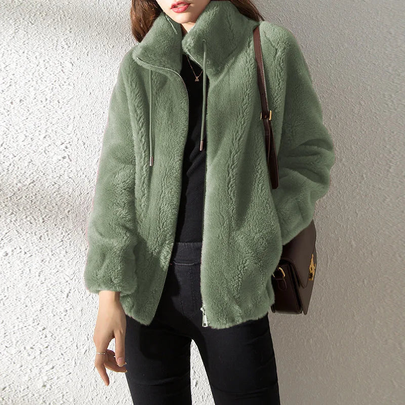 Women's Fleece Zip-Up Jacket – Cozy Turtleneck with Adjustable Fit 7