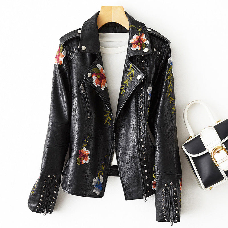 Women’s Floral Embroidered Biker Jacket – Fitted & Stylish 1