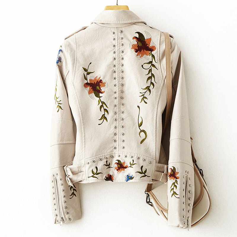 Women’s Floral Embroidered Biker Jacket – Fitted & Stylish 2