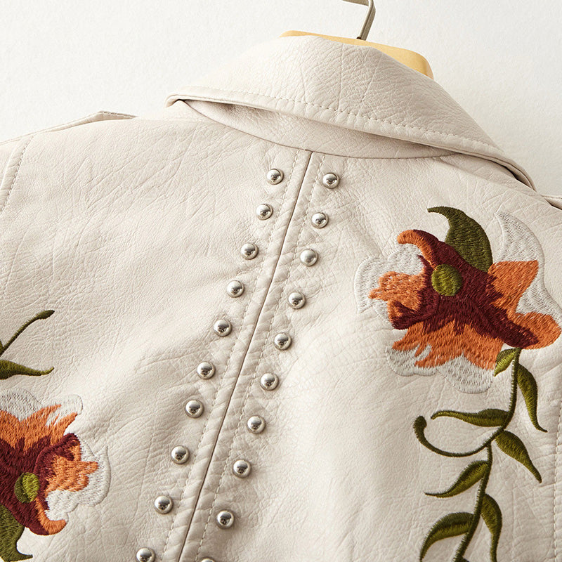 Women’s Floral Embroidered Biker Jacket – Fitted & Stylish 4