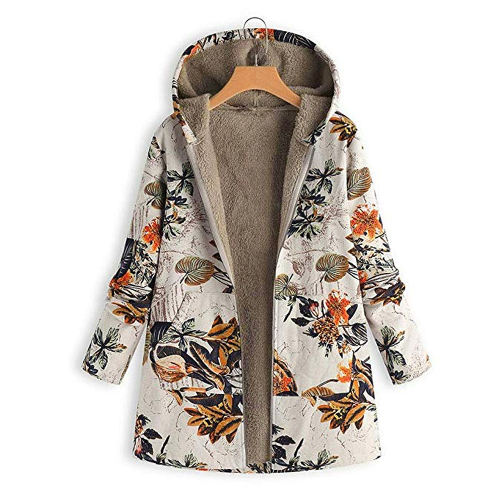 Women's Floral Hooded Coat – Plush Lining for Cozy Comfort 2