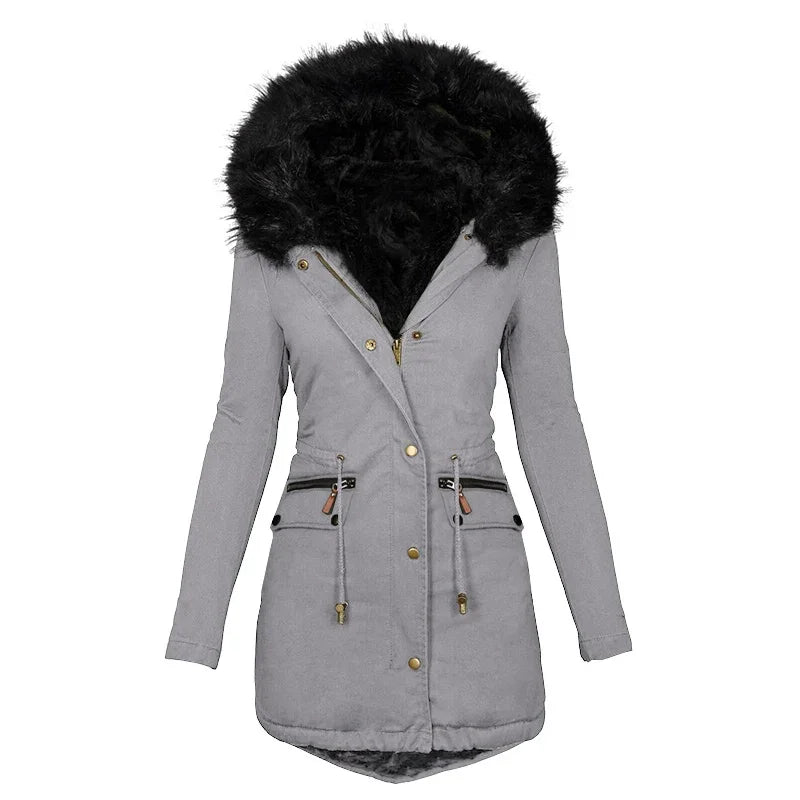 Women's Fluffy Hooded Jacket – Luxurious Fur Collar for Winter Warmth 1