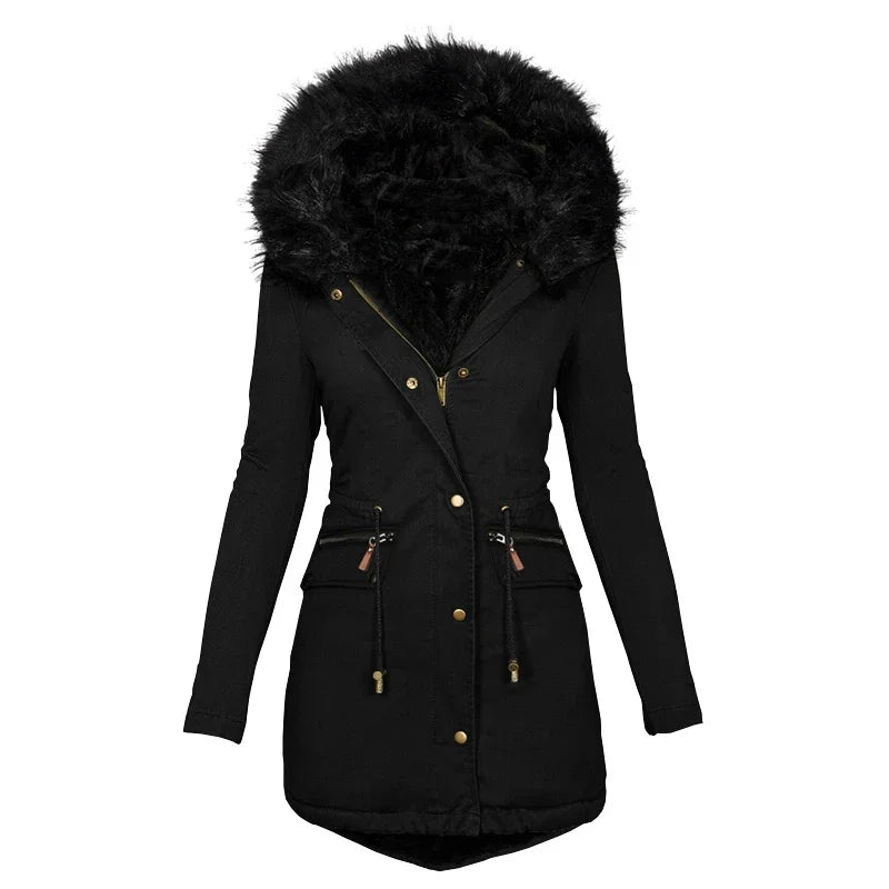 Women's Fluffy Hooded Jacket – Luxurious Fur Collar for Winter Warmth 3