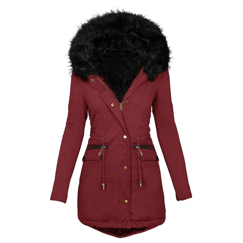 Women's Fluffy Hooded Jacket – Luxurious Fur Collar for Winter Warmth 4