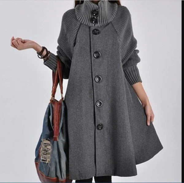 Women's High Neck Patchwork Coat – Chic Style for Cold Weather 1