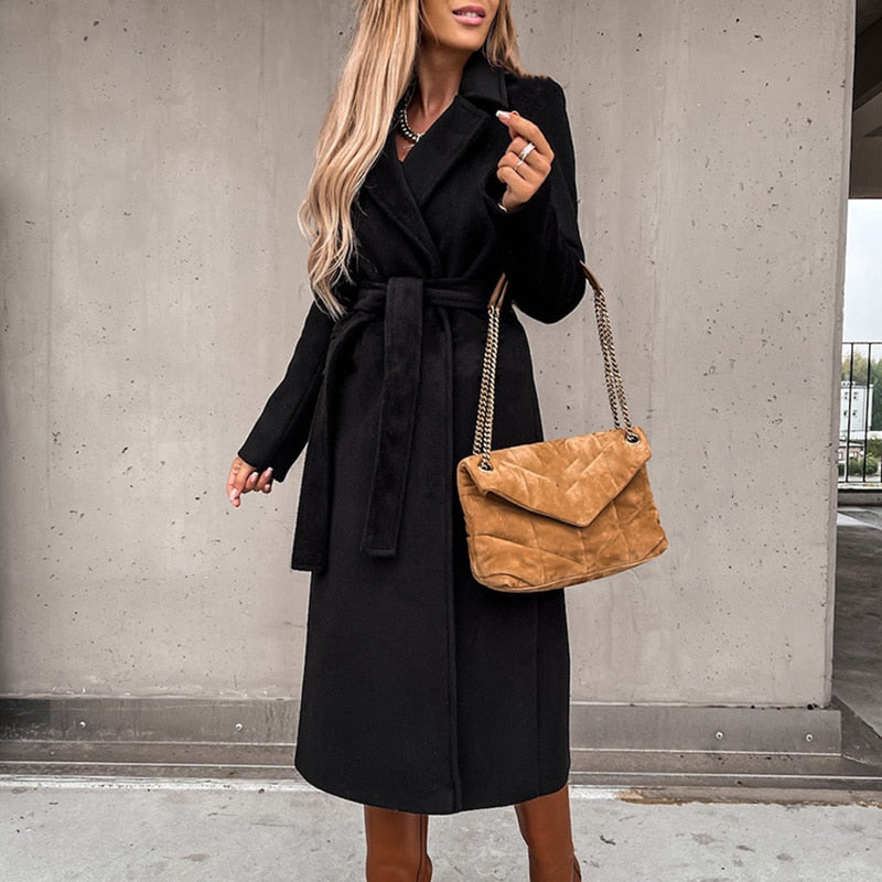 Women's Knee-Length Trench Coat – Elegant Belted Design for All Seasons 2