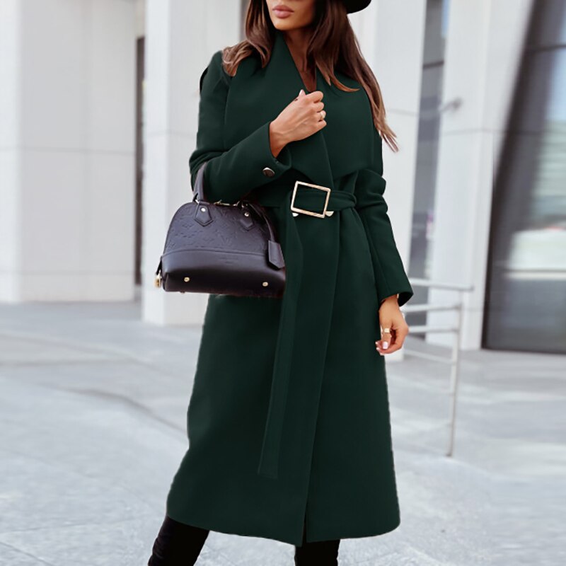 Women's Knee-Length Trench Coat – Elegant Belted Design for All Seasons 3