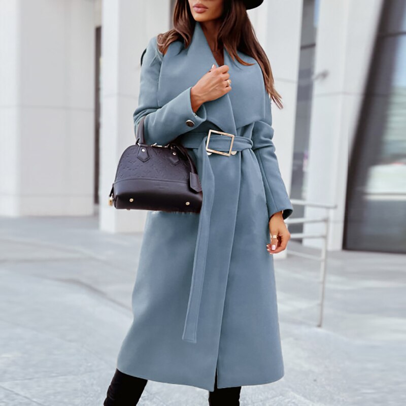 Women's Knee-Length Trench Coat – Elegant Belted Design for All Seasons 4