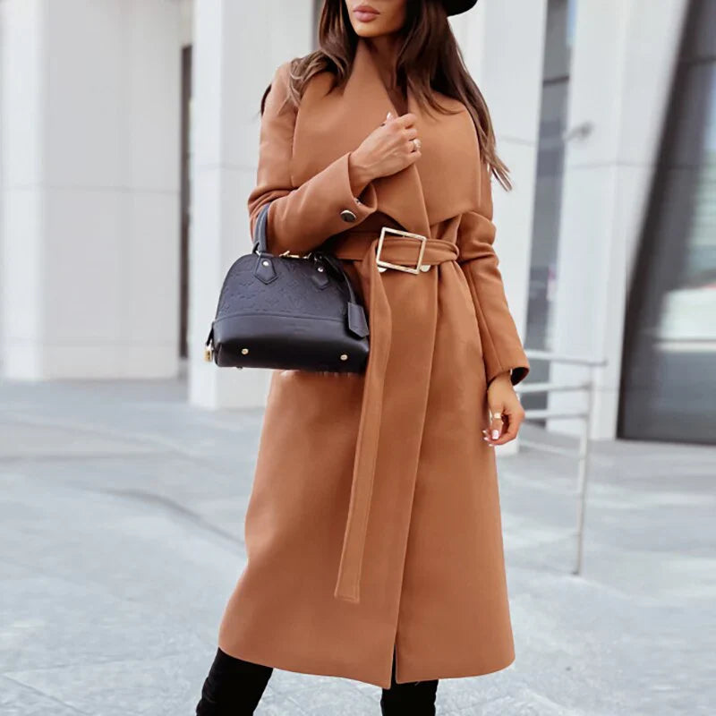 Women's Knee-Length Trench Coat – Elegant Belted Design for All Seasons 6