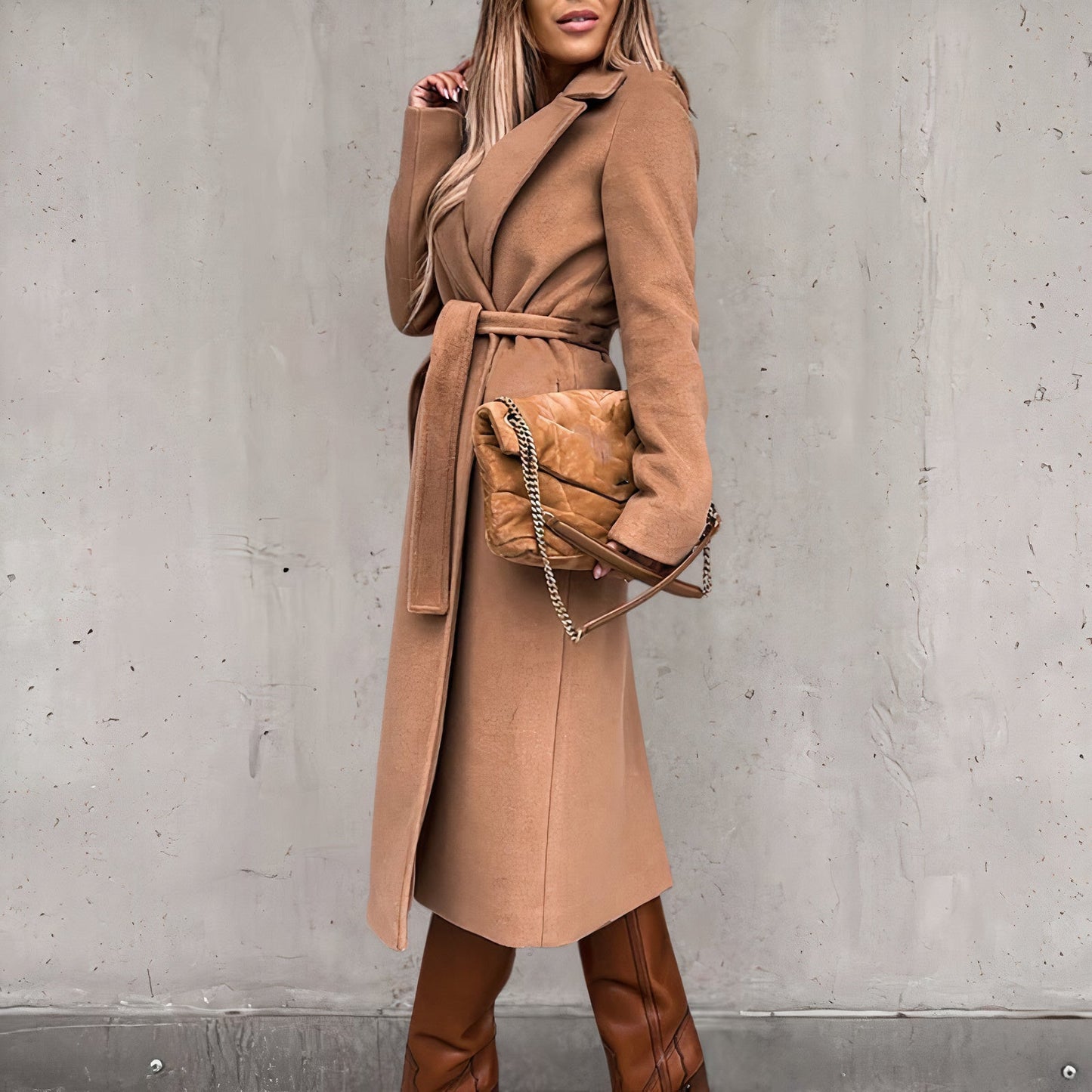 Women's Knee-Length Trench Coat – Elegant Belted Design for All Seasons 7