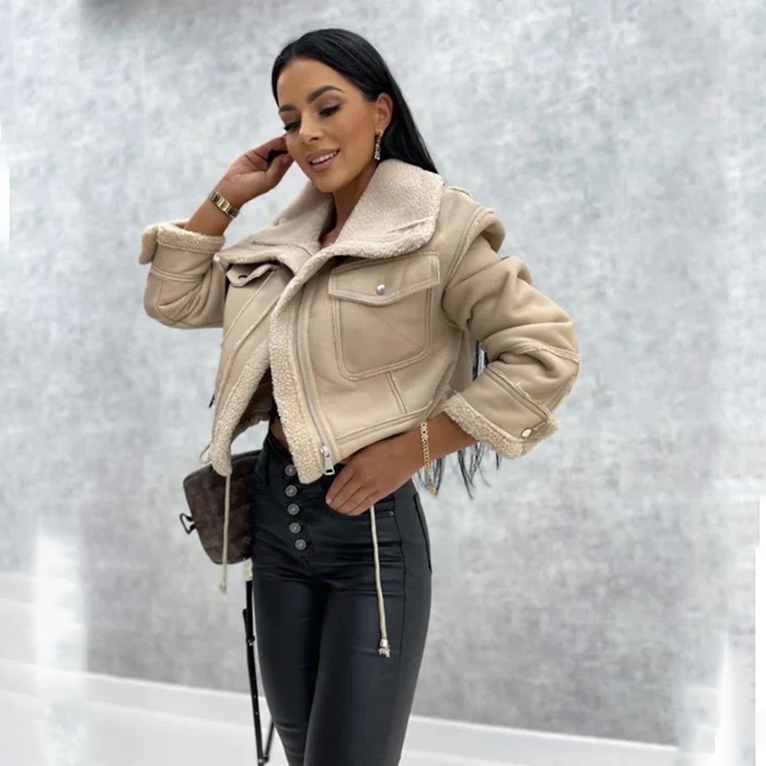 Women's Lamb Wool Motorcycle Jacket – Cozy Chic for Every Occasion 0