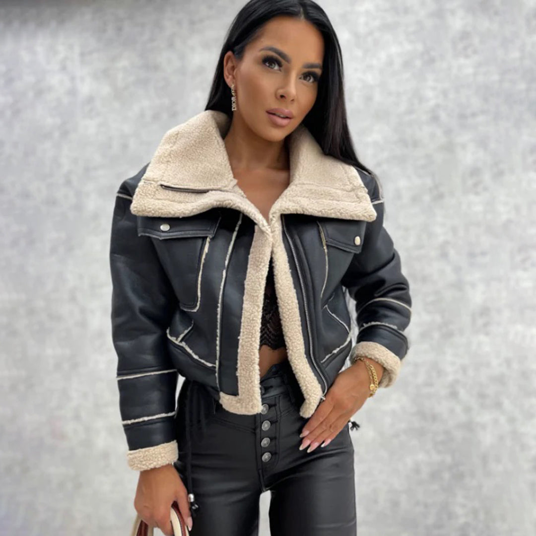 Women's Lamb Wool Motorcycle Jacket – Cozy Chic for Every Occasion 1