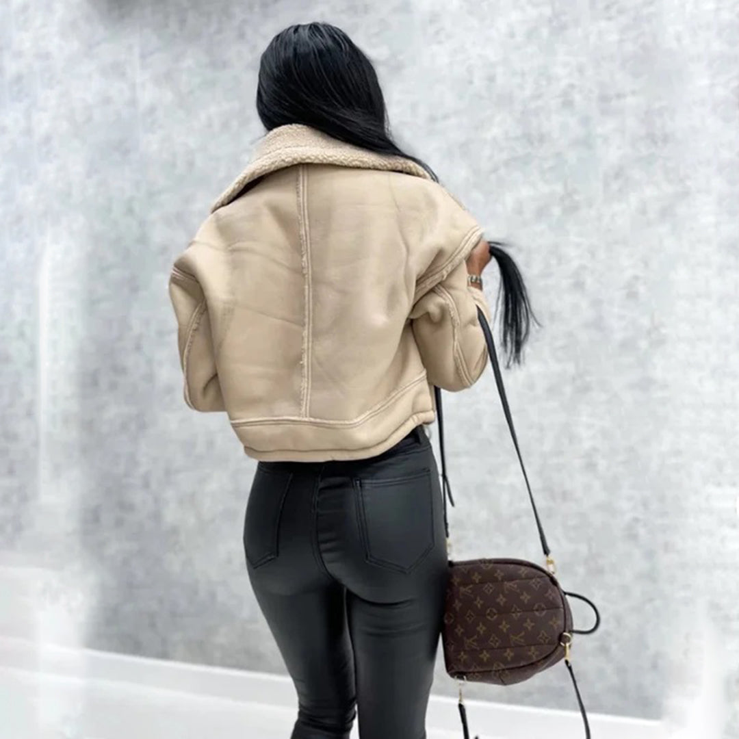 Women's Lamb Wool Motorcycle Jacket – Cozy Chic for Every Occasion 2