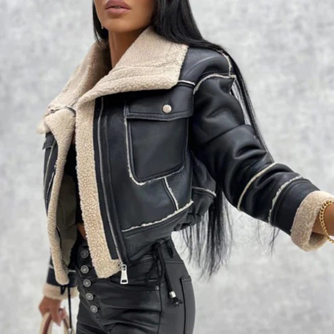 Women's Lamb Wool Motorcycle Jacket – Cozy Chic for Every Occasion 4