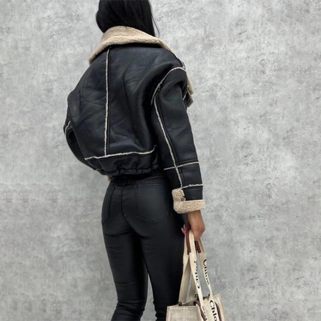 Women's Lamb Wool Motorcycle Jacket – Cozy Chic for Every Occasion 5
