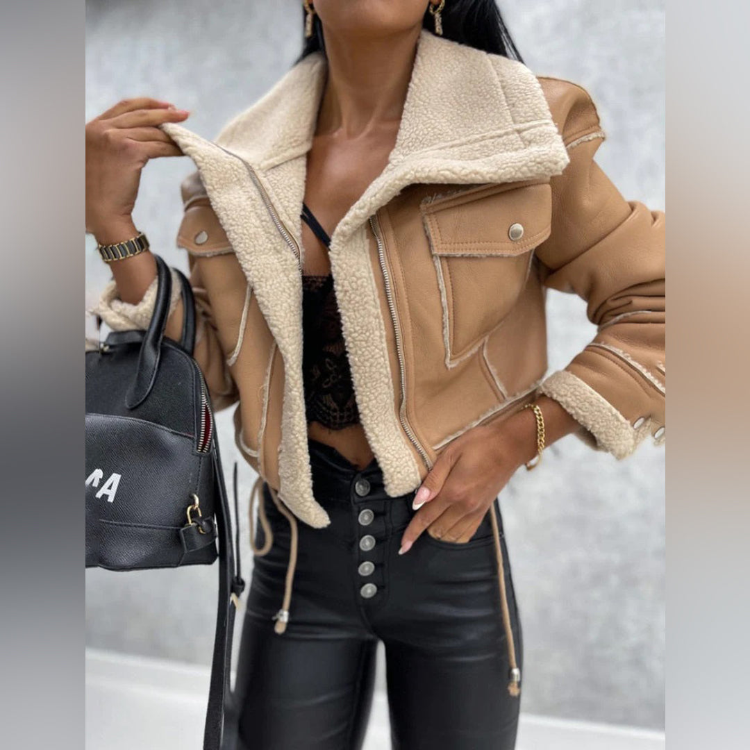 Women's Lamb Wool Motorcycle Jacket – Cozy Chic for Every Occasion 6
