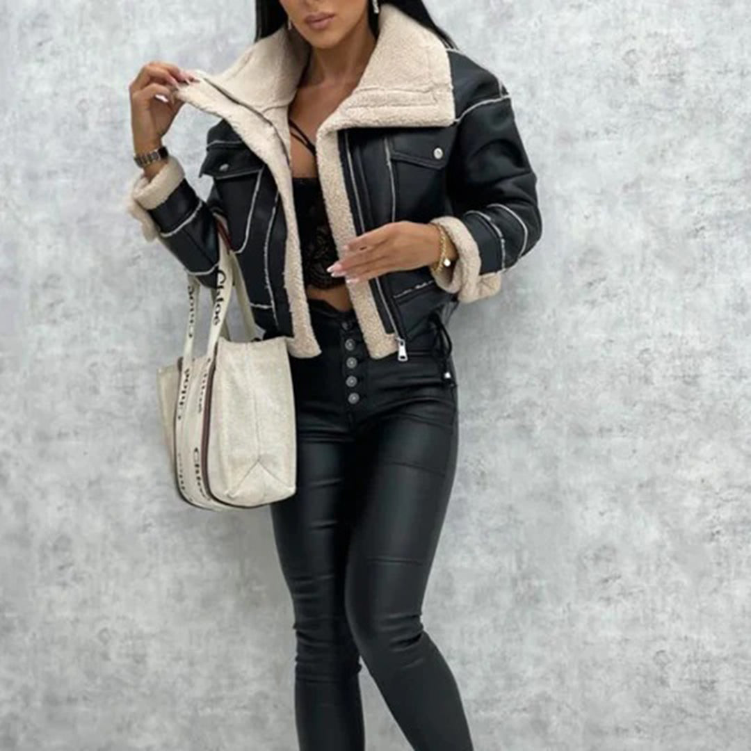Women's Lamb Wool Motorcycle Jacket – Cozy Chic for Every Occasion 9