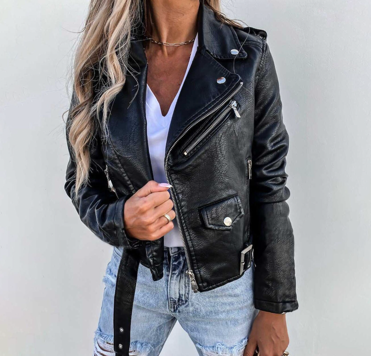 Women's Leather Biker Jacket – Stylish & Warm for Winter 0