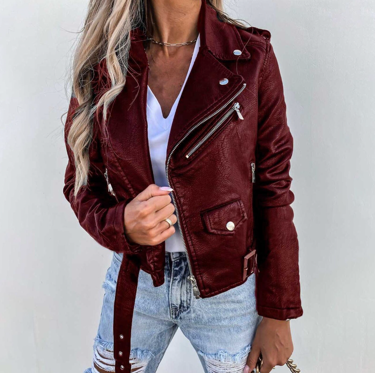 Women's Leather Biker Jacket – Stylish & Warm for Winter 1