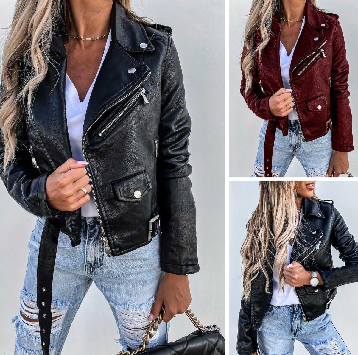 Women's Leather Biker Jacket – Stylish & Warm for Winter 2