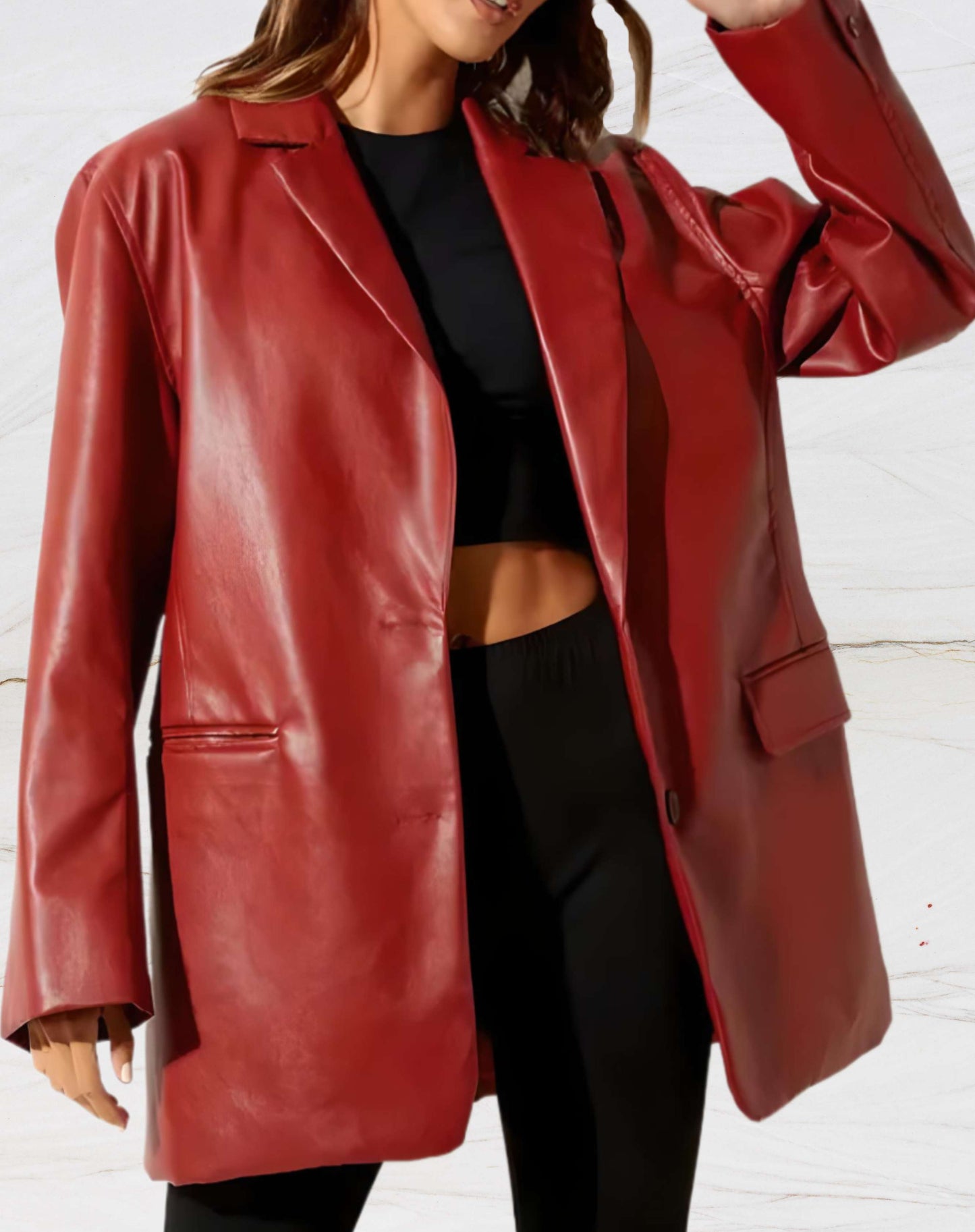 Women's Leather Jacket - Chic Mid-Length Design for Any Occasion 1