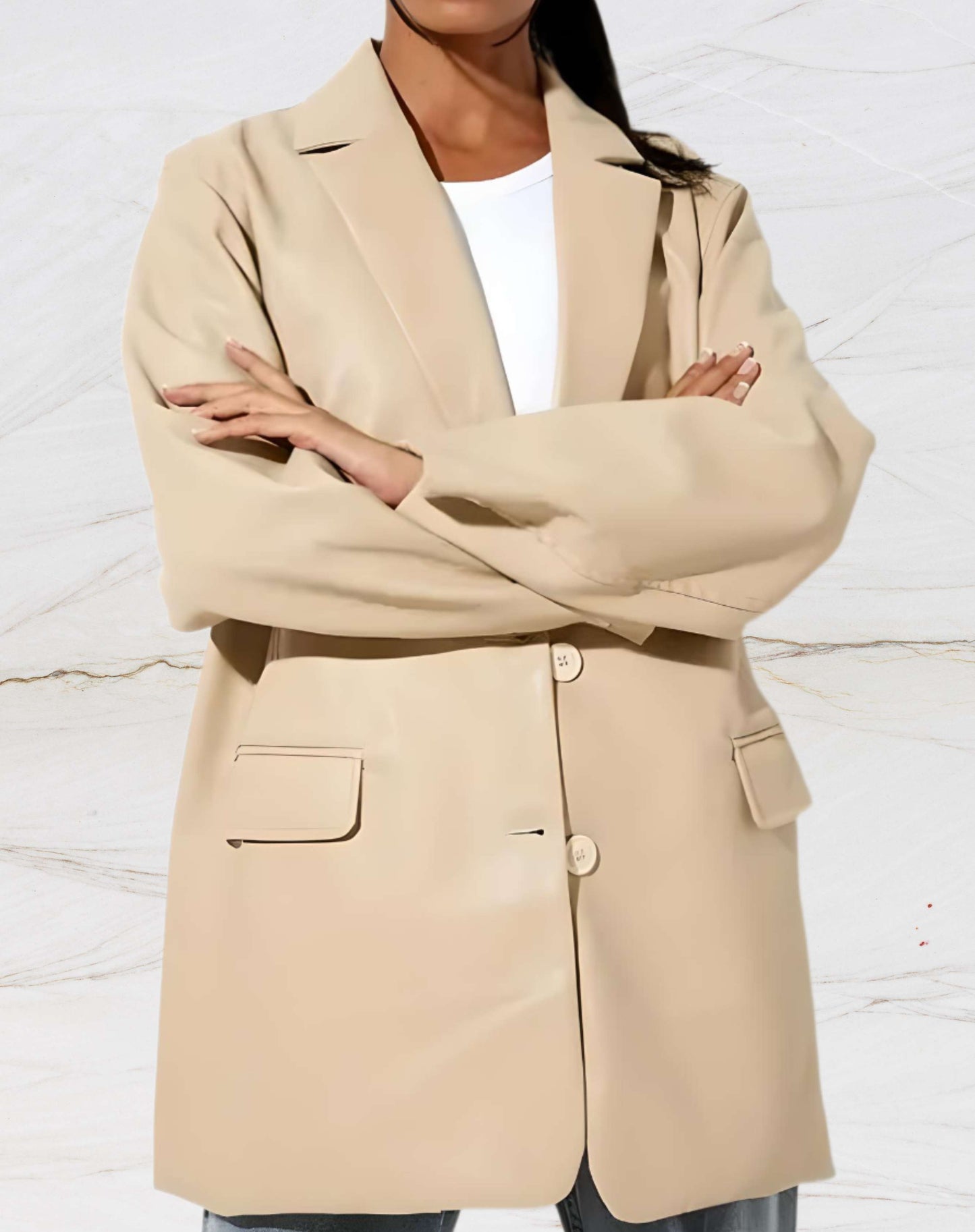 Women's Leather Jacket - Chic Mid-Length Design for Any Occasion 2