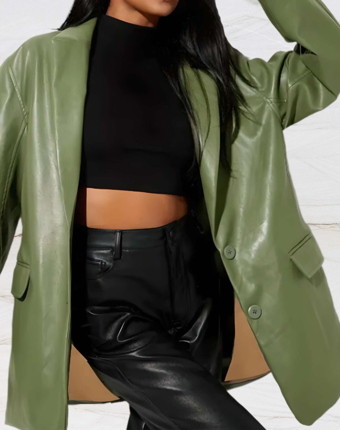 Women's Leather Jacket - Chic Mid-Length Design for Any Occasion 4