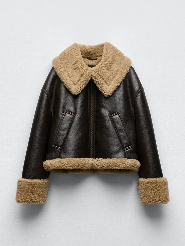 Women's Leather Jacket – Chic Warmth for Winter Style 0