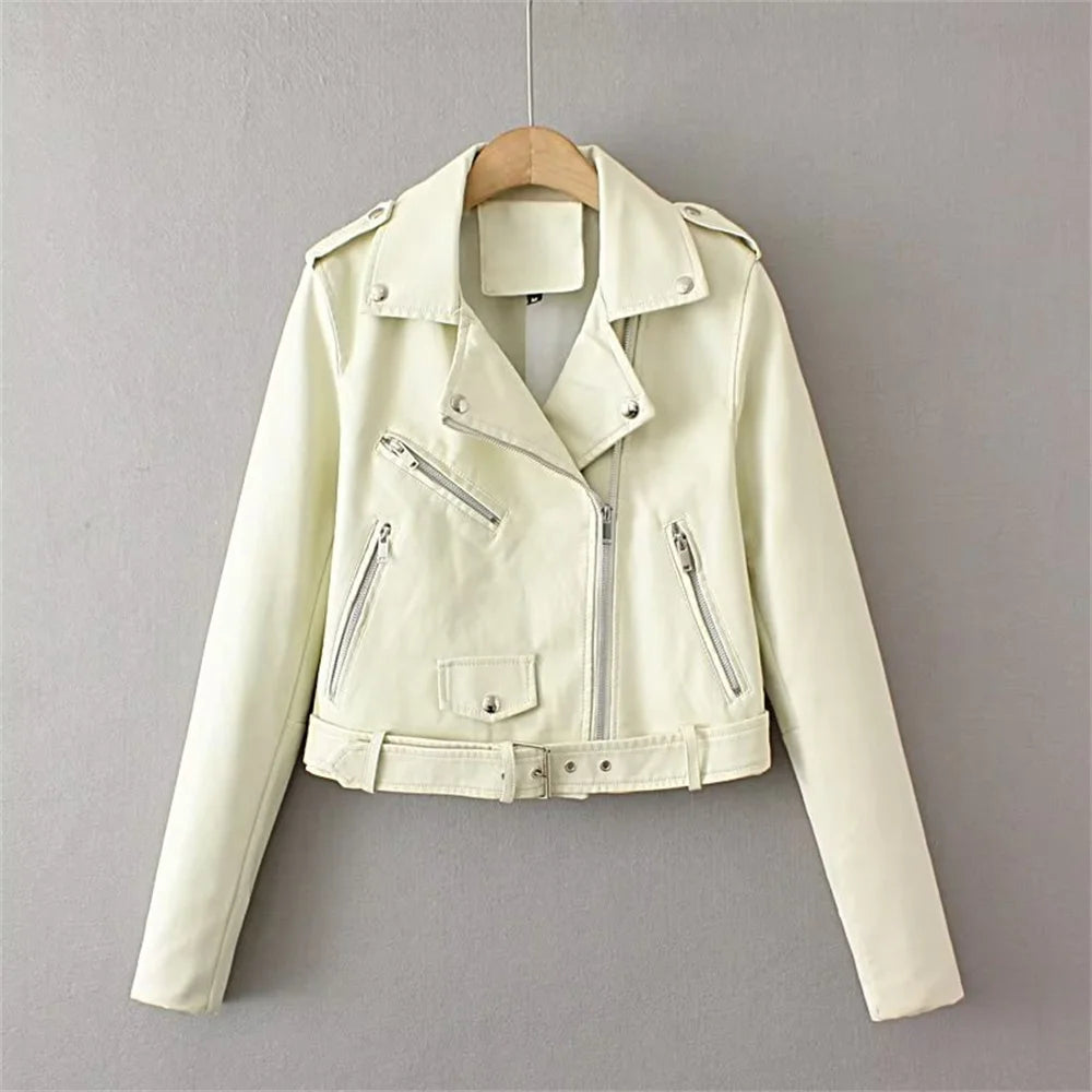 Women's Leather Jacket – Stylish Zip-Up with Flattering Belt 0