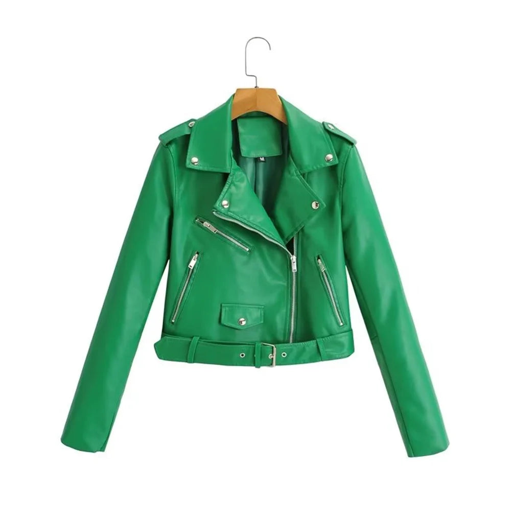 Women's Leather Jacket – Stylish Zip-Up with Flattering Belt 1