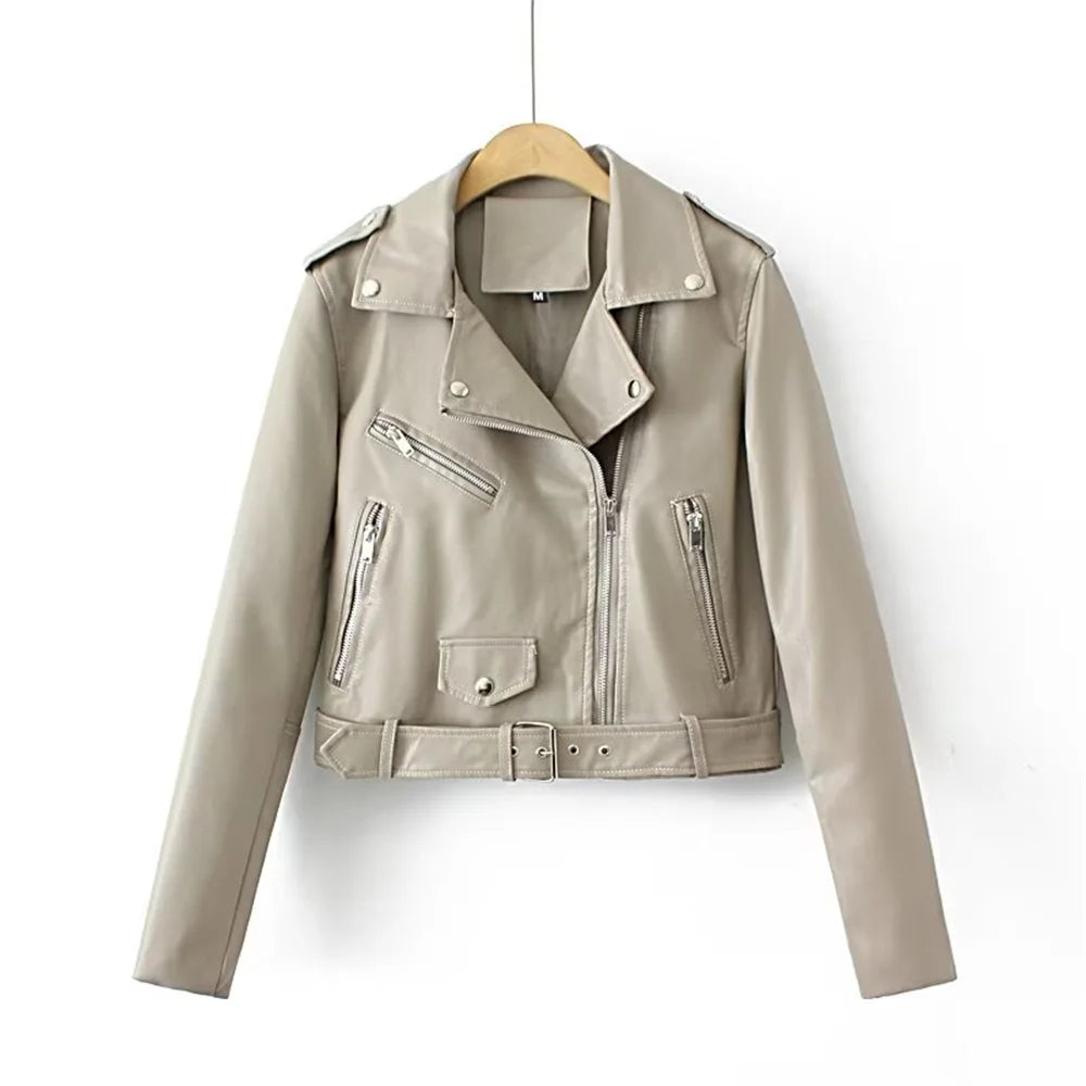 Women's Leather Jacket – Stylish Zip-Up with Flattering Belt 2
