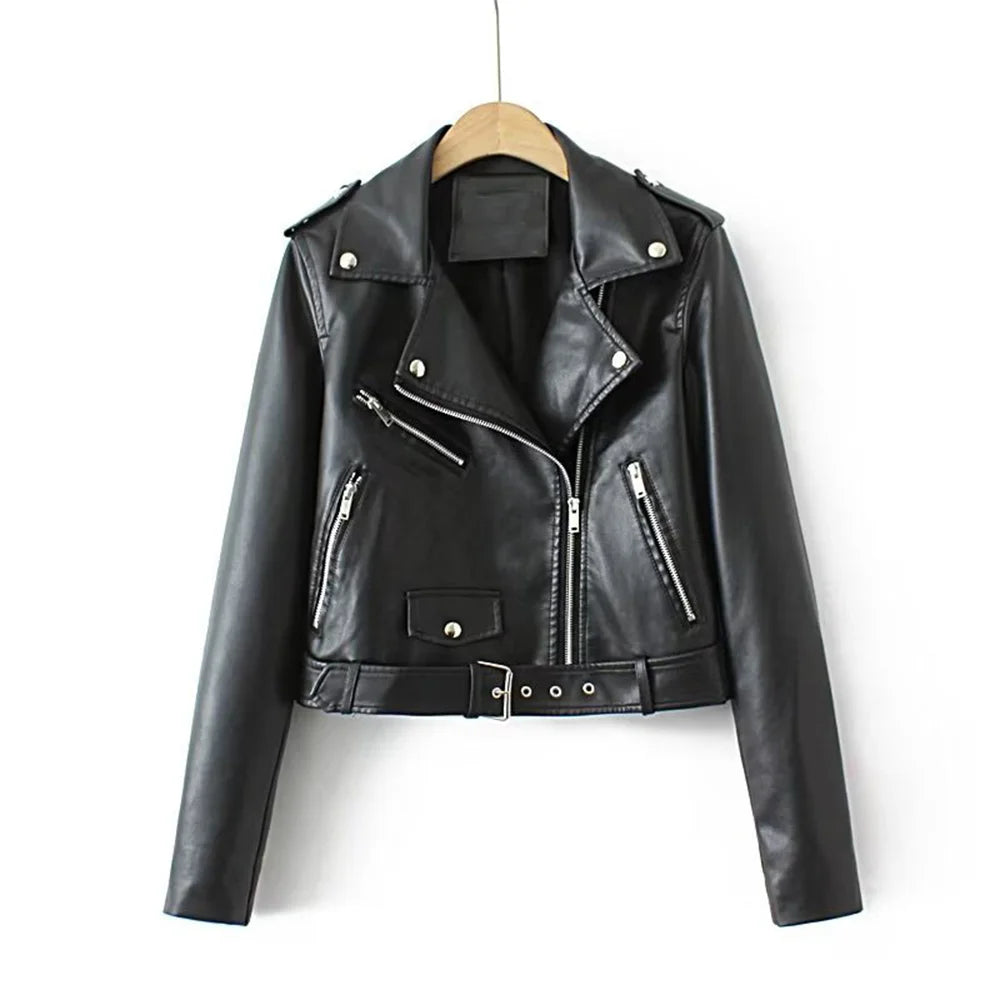 Women's Leather Jacket – Stylish Zip-Up with Flattering Belt 3