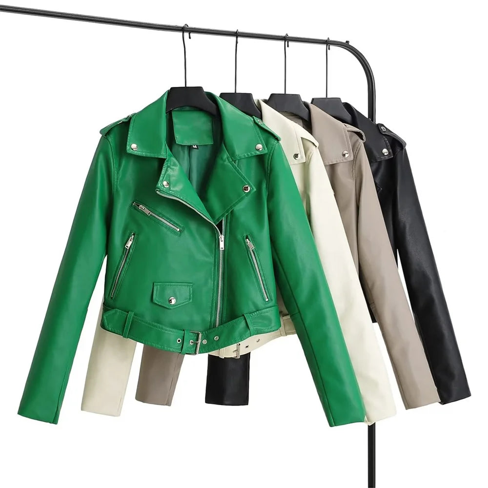 Women's Leather Jacket – Stylish Zip-Up with Flattering Belt 4