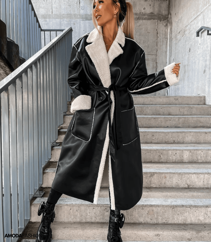 Women's Leather Windbreaker Trench Coat – Warm & Chic Design 0