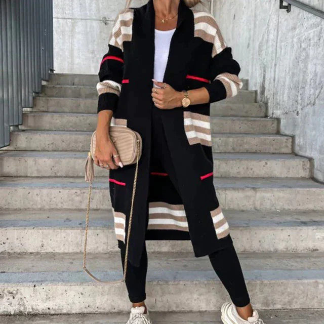 Women's Long Striped Cardigan – Cozy Knit for Fall Style 1