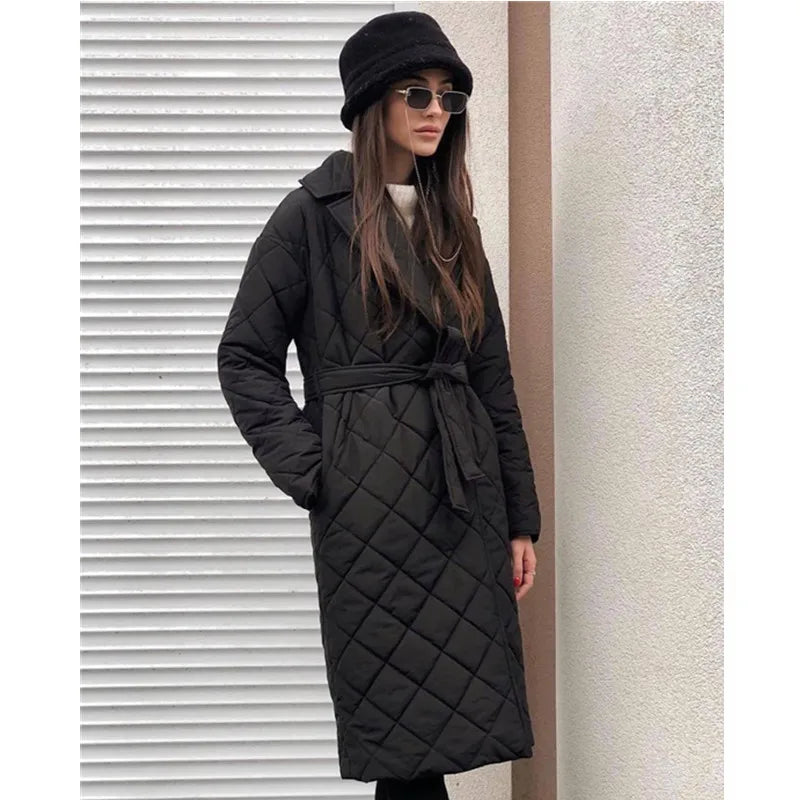 Women's Mid-Length Quilted Jacket – Elegant Lace Design for Winter 1