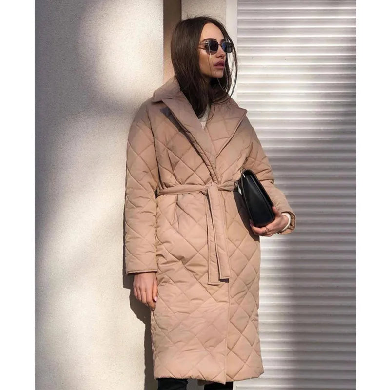 Women's Mid-Length Quilted Jacket – Elegant Lace Design for Winter 3