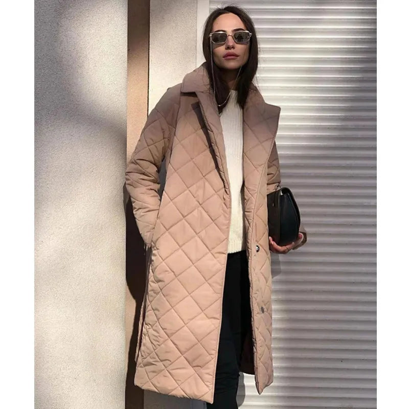 Women's Mid-Length Quilted Jacket – Elegant Lace Design for Winter 4