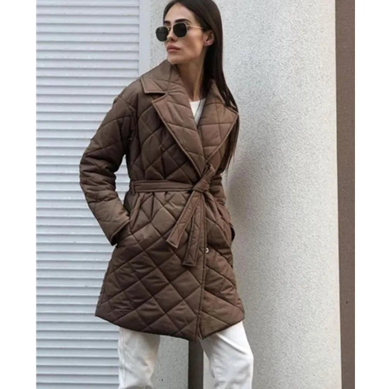Women's Mid-Length Quilted Jacket – Elegant Lace Design for Winter 5
