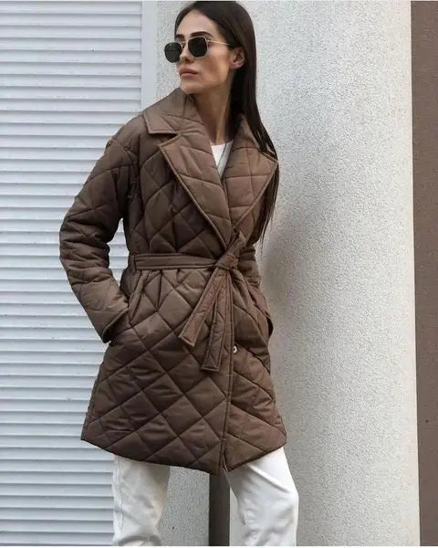 Women's Mid-Length Quilted Jacket – Elegant Lace Design for Winter 7