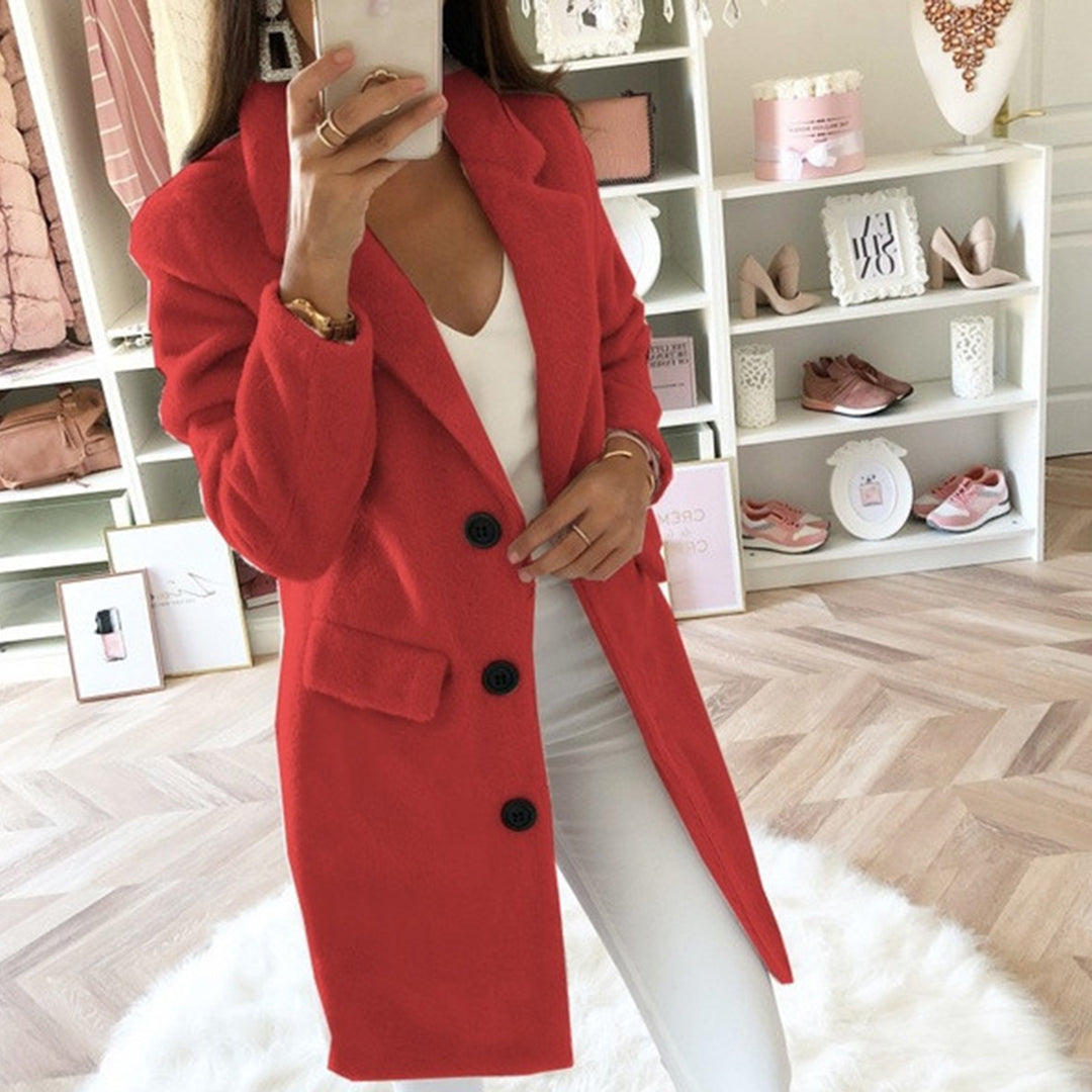Women's Mid-Length Woolen Coat – Chic Double-Breasted Design 1