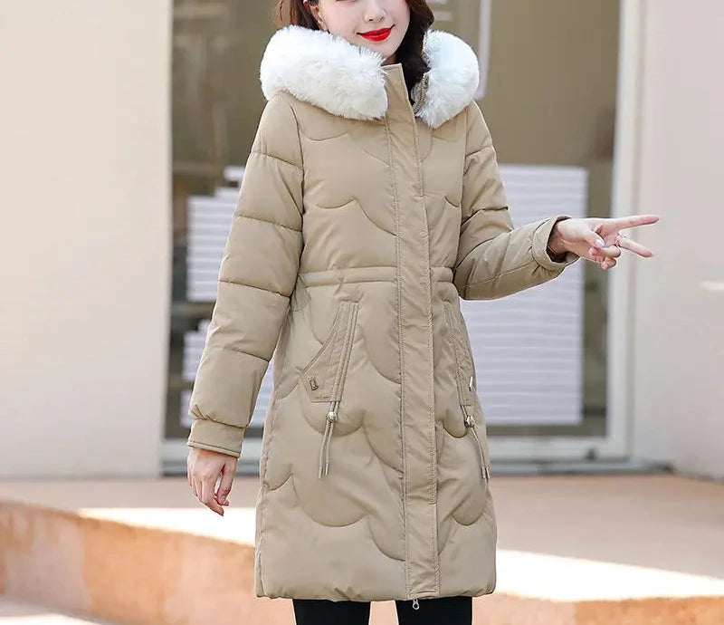 Women's Midi-Length Padded Jacket – Stylish Warmth with Drawstring Fit 1