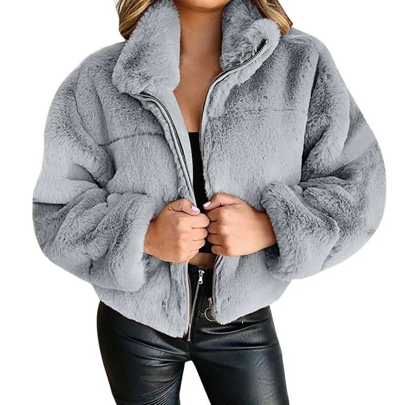 Women’s Oversized Faux Fur Jacket – Cozy High Collar Design 3