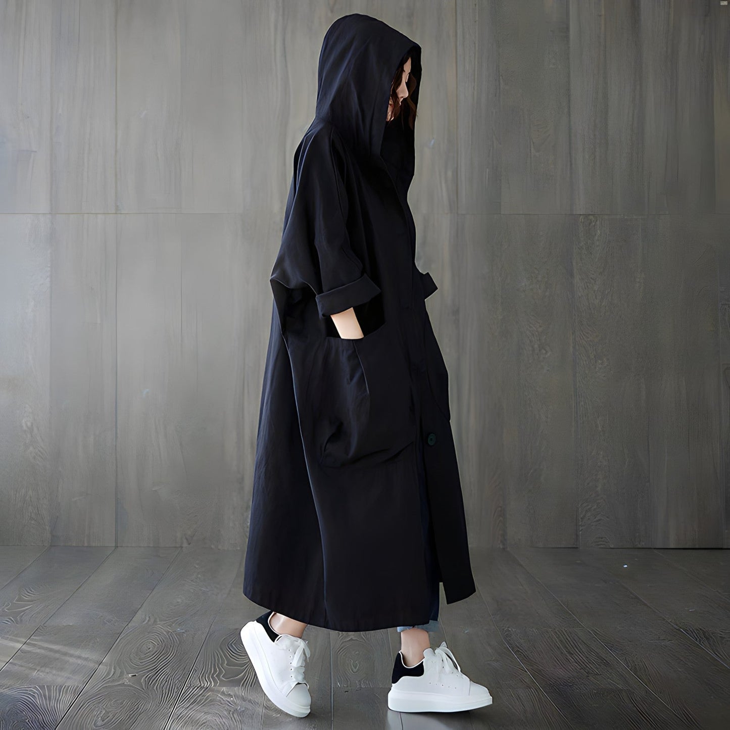 Women's Oversized Hooded Trench Coat – Vintage Style with Pockets 4