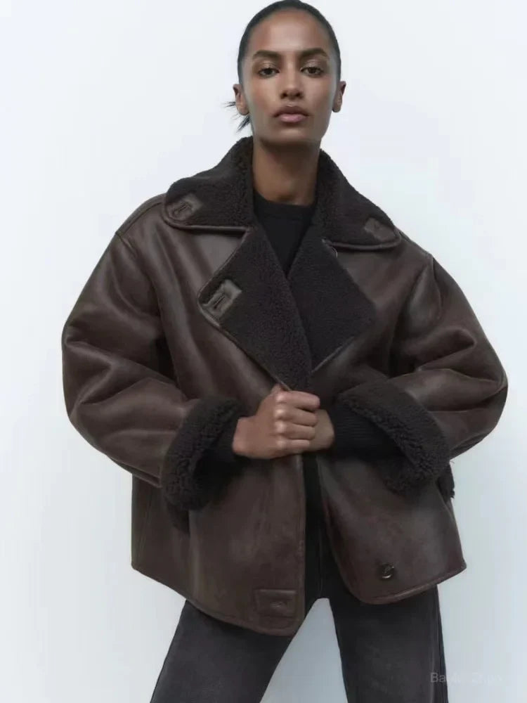 Women's Oversized Pilot Jacket – Cozy Teddy Lining for Winter 1