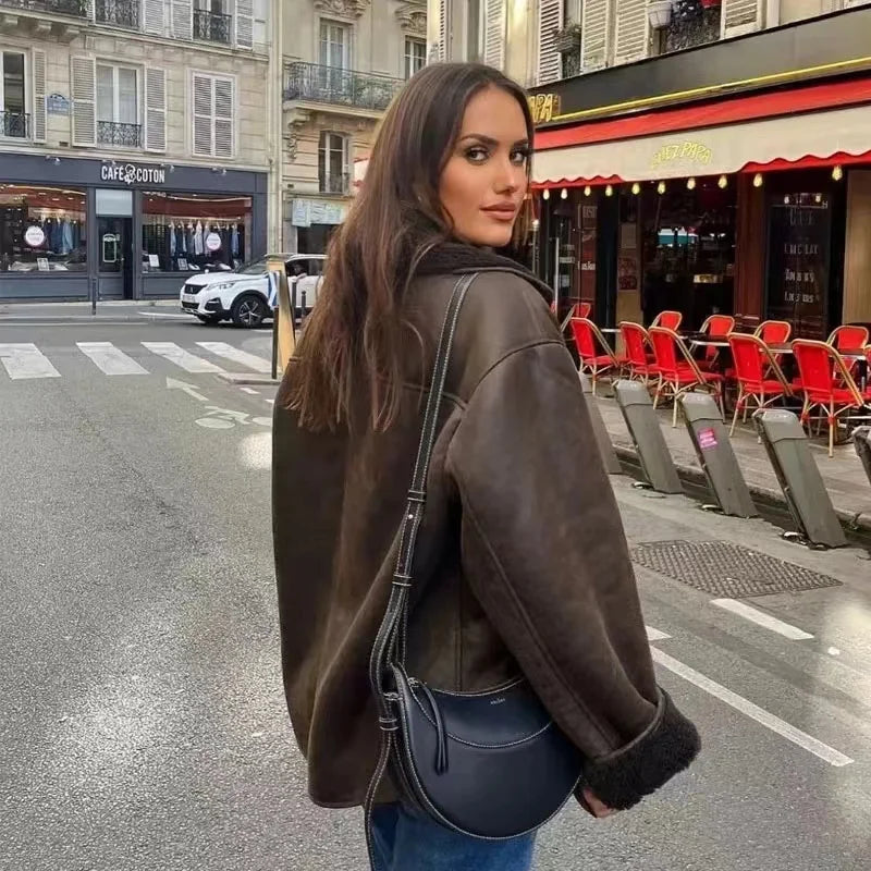 Women's Oversized Pilot Jacket – Cozy Teddy Lining for Winter 4