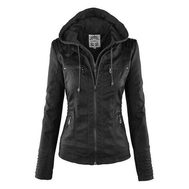 Women's PU Leather Biker Jacket – Stylish Hooded Design 0