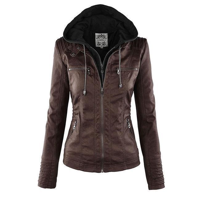 Women's PU Leather Biker Jacket – Stylish Hooded Design 1