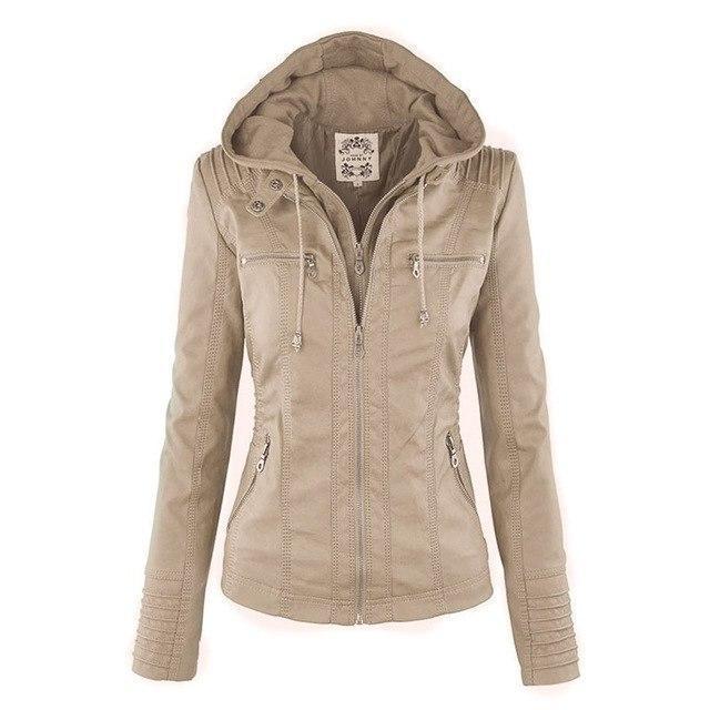 Women's PU Leather Biker Jacket – Stylish Hooded Design 3